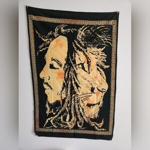 Lion and Man Wall Tapestry - Black and Gold